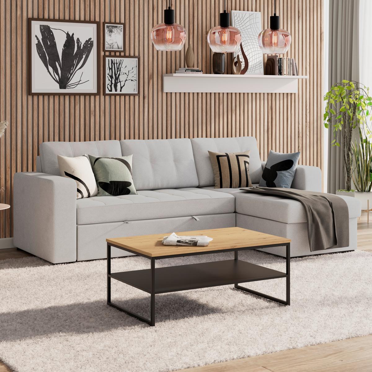 Sedačka TURIN, obojstranná, slonovinová tk. CROWN - slonovinová, Trend, kov/drevo (239/160cm)