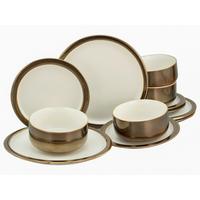 Tafelservice Keramik 4 Personen Geschirr Set - Goldfarben/Weiß, Keramik - Creatable