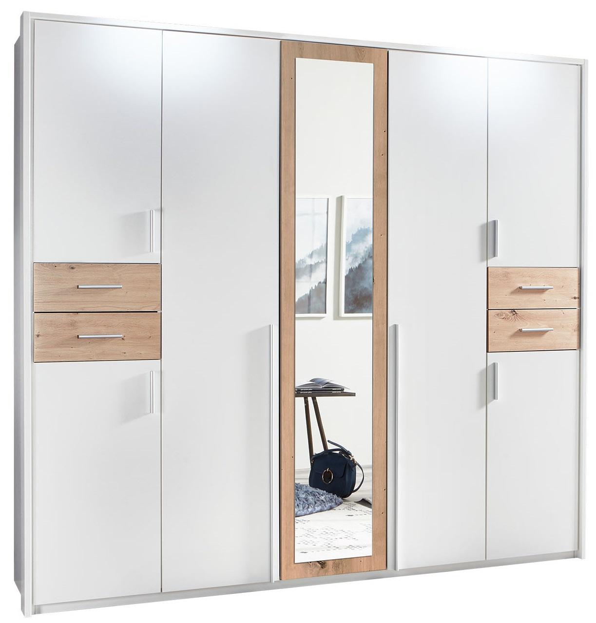 Drehtürenschrank Mit Spiegel + Laden B: 225 cm Vegas, Weiß - Eiche Artisan/Weiß, Basics, Holzwerkstoff (225/208/58cm) - MID.YOU