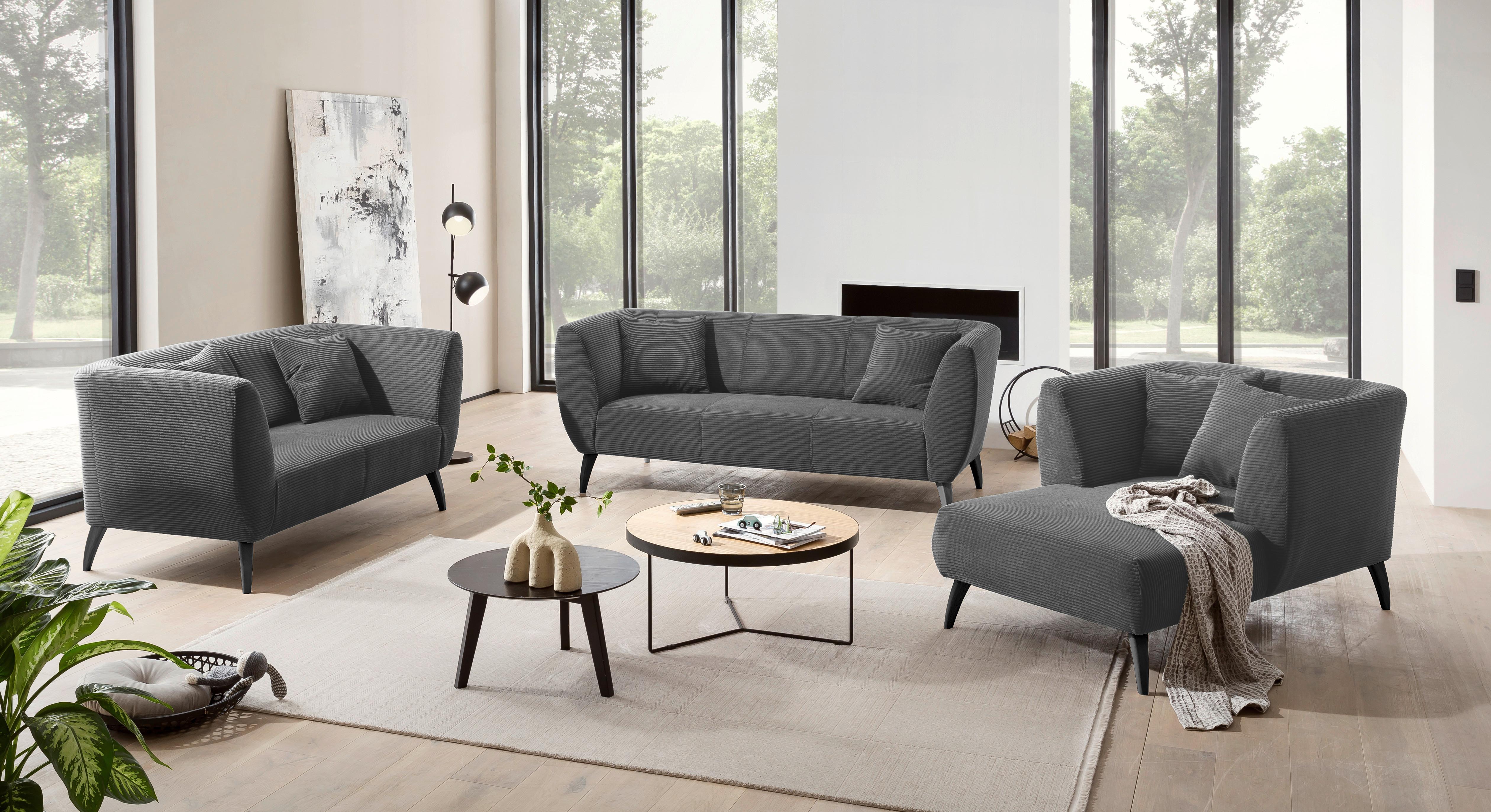 3-Sitzer-Sofa Colori Grau Rücken Echt - Schwarz/Grau, MODERN, Textil (208/83/88cm) - MID.YOU