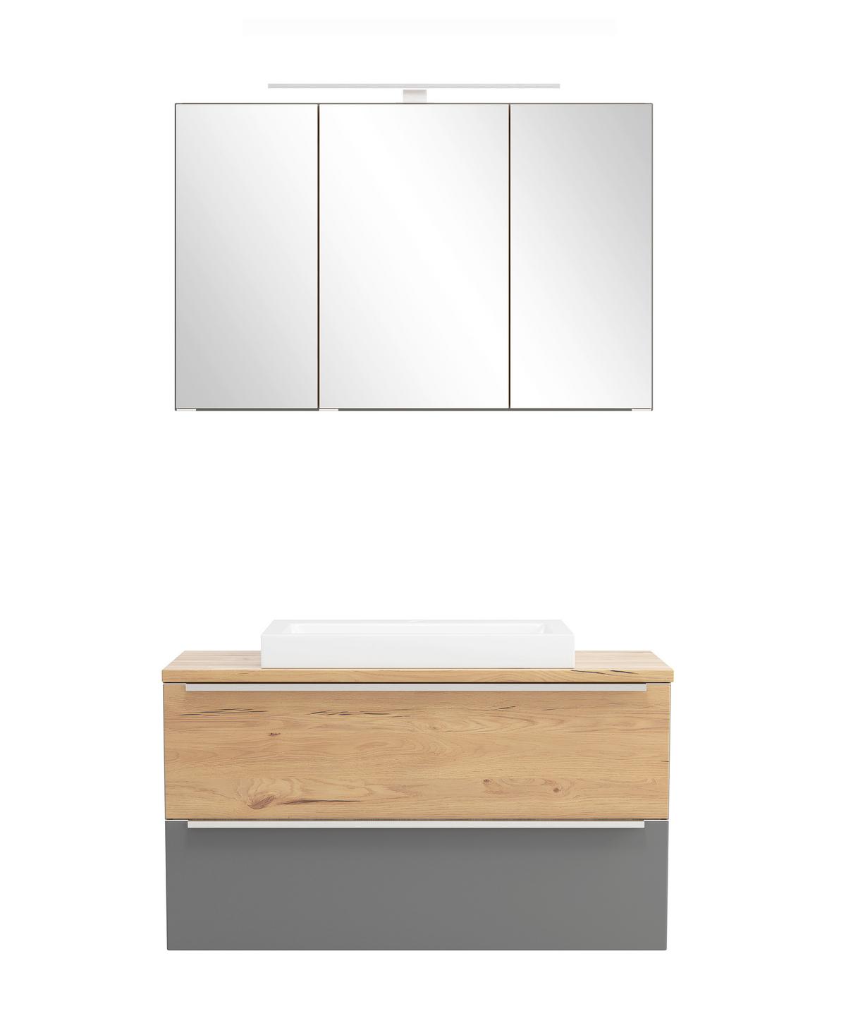 Badezimmer Verona Grau/Wildeiche 2-teilig - Wildeiche/Weiß, Trend, Glas/Holzwerkstoff (100/200/47cm) - Held