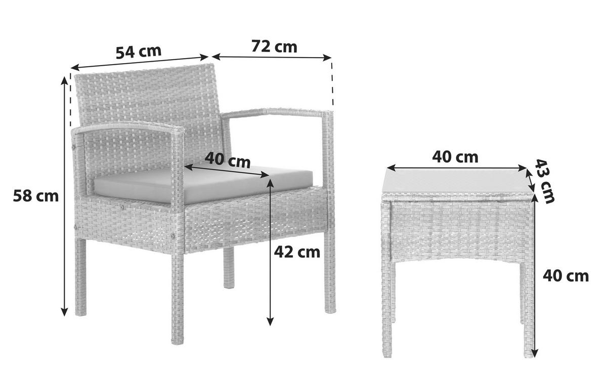 Balkonmöbel Set Poros Glas/ Kunststoffgeflecht Mit Kissen - Grau, MODERN, Glas/Kunststoff - Luca Bessoni