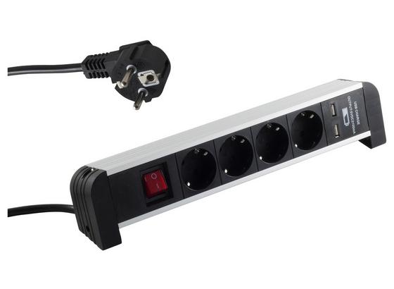 Steckdosenelement Alu 4 X Schuko,2 X USB - Schwarz/Alufarben, KONVENTIONELL, Metall (22/7/6cm) - Evoline Steckdosenelement Alu 4 X Schuko,2 X USB - Schwarz/Alufarben, KONVENTIONELL, Metall (22/7/6cm) - Evoline