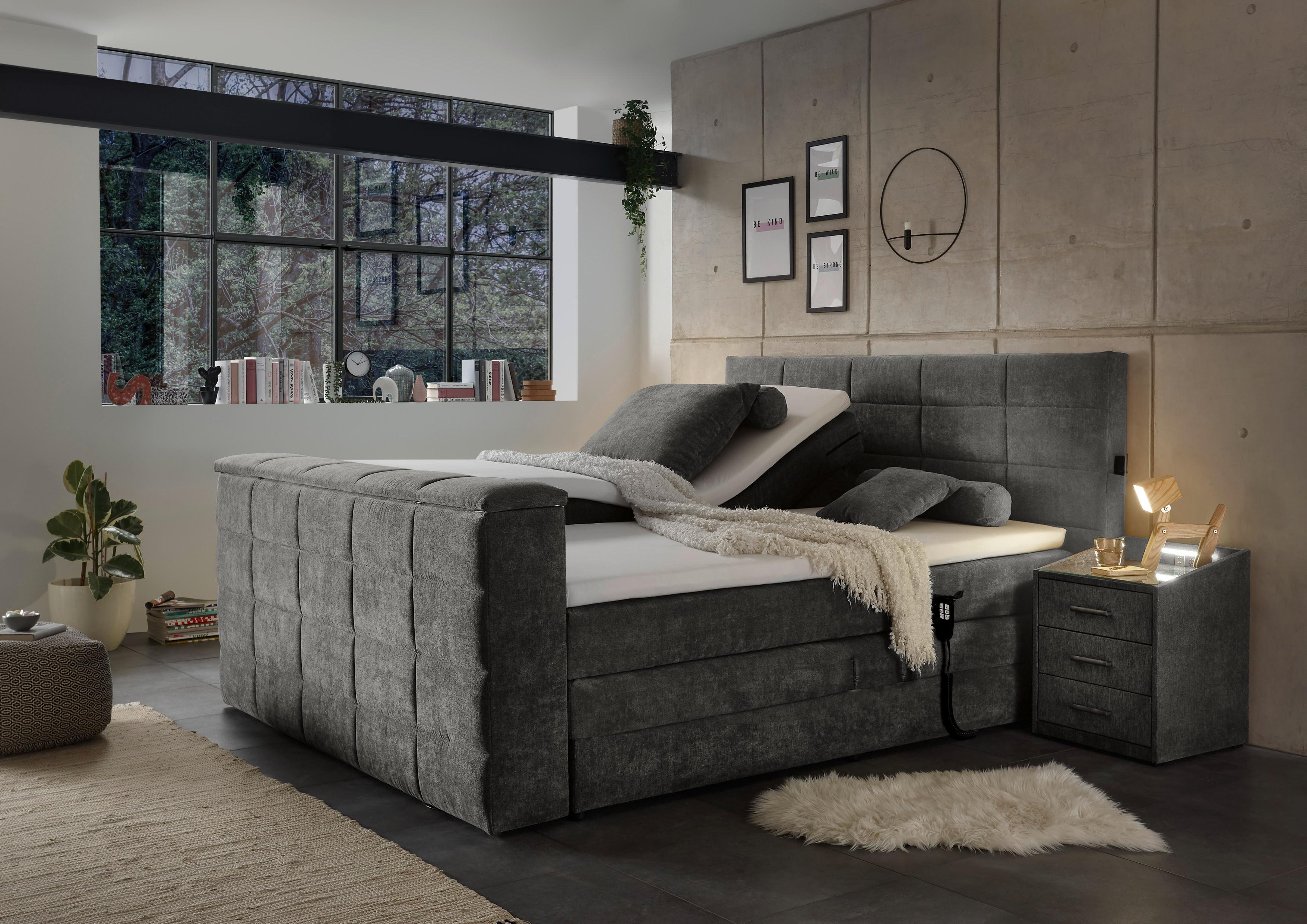 Boxspringbett Mit Topper 180x200 Cm Denver - Dunkelgrau, KONVENTIONELL, Textil (180/200cm) - Carryhome