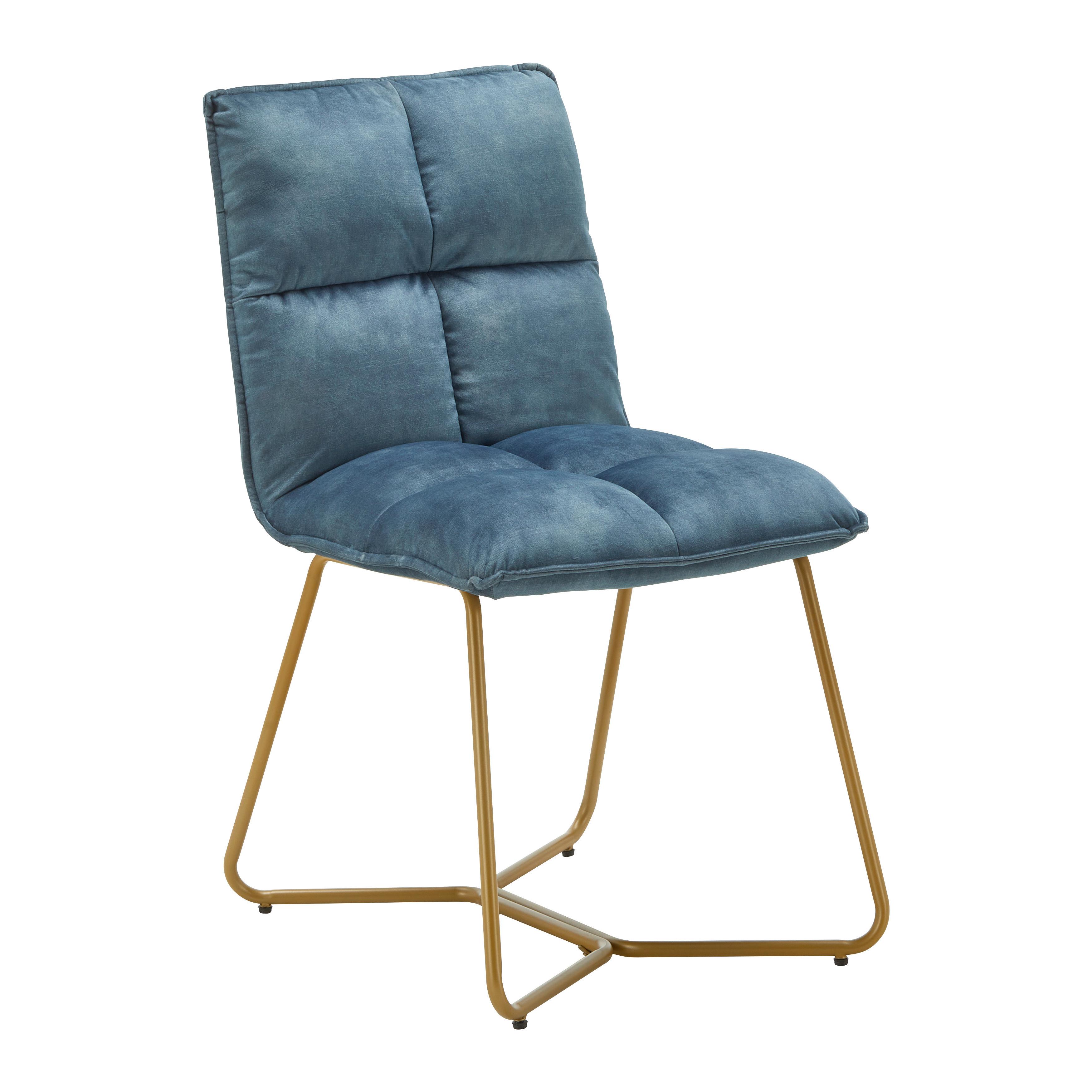 Stolička zo zamatu Fonia - modrá - modrá/zlatá, Modern, kov/drevo (49/85,5/57,5cm) - Bessagi Home