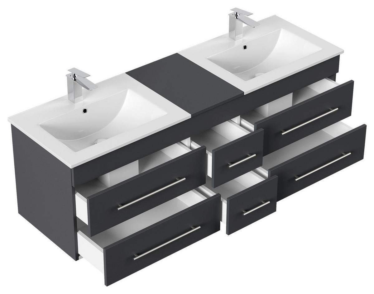 WASCHTISCHKOMBI Nero XL, Graphitfarben B: 153 cm - Graphitfarben/Weiß, Basics, Keramik/Holzwerkstoff (153cm) - MID.YOU