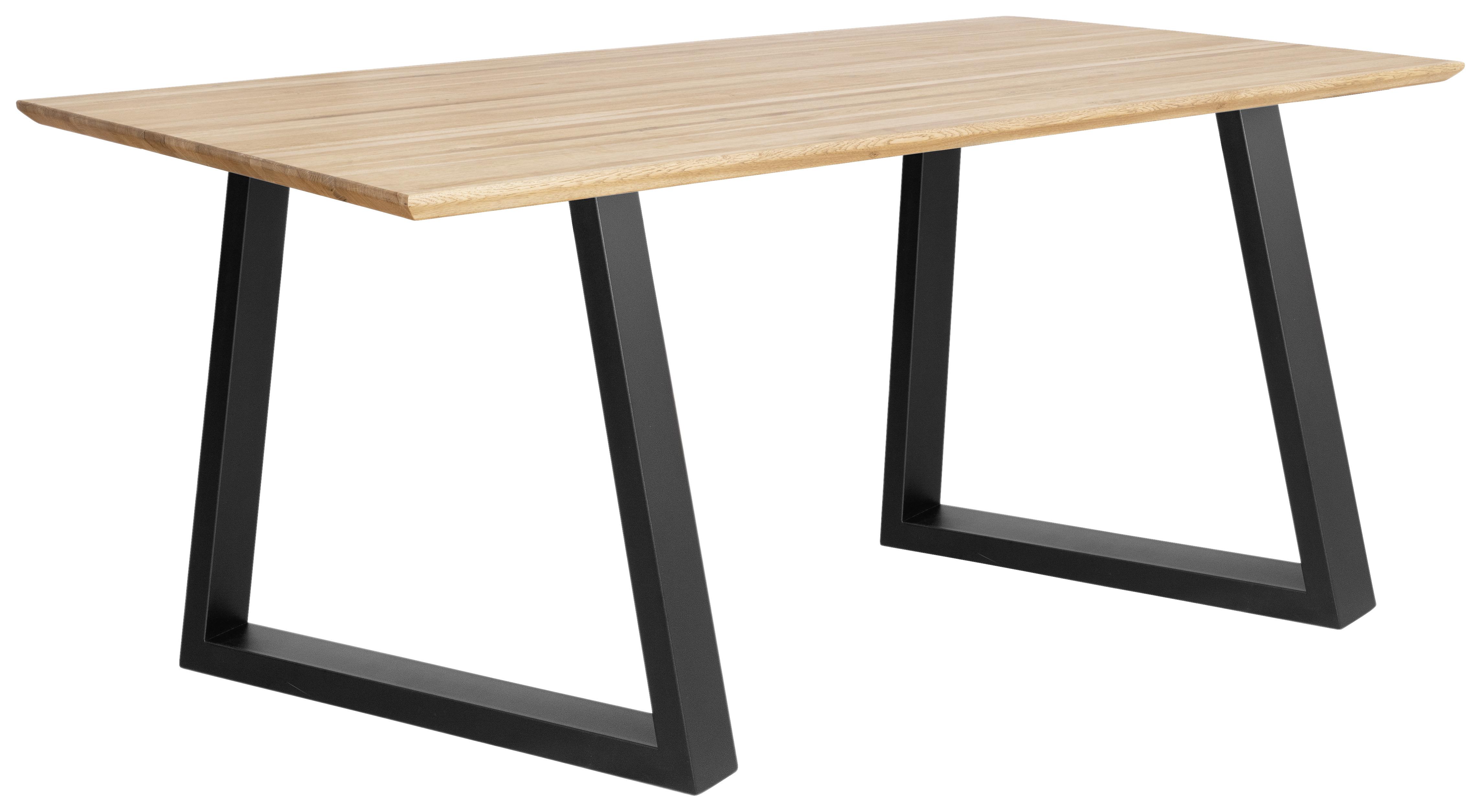 Esstisch mit Echtholz-Platte Klaus 180x90 cm Eiche/Schwarz - Schwarz/Naturfarben, Basics, Holz/Metall (180/75/90cm) - MID.YOU