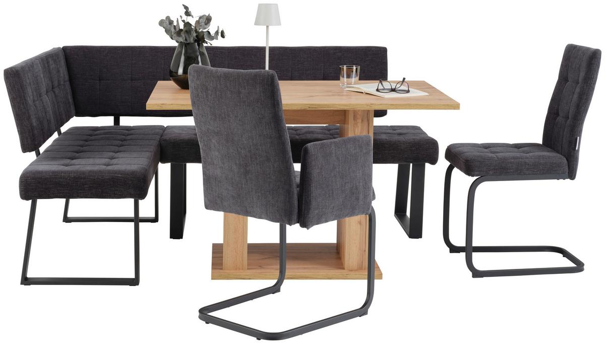 Eckbank Dunkelgrau Polyester Laslo 185x134 Cm - Dunkelgrau/Schwarz, MODERN, Textil/Metall (185/134cm) - MID.YOU