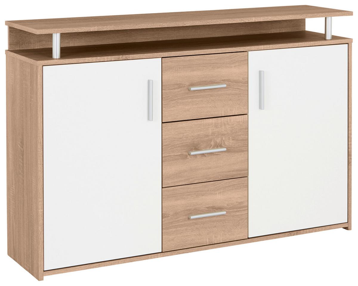 Kommode 132 Cm Drift, Eiche Dekor/weiß - Eichefarben/Weiß, MODERN, Holzwerkstoff (132/88/34,6cm)