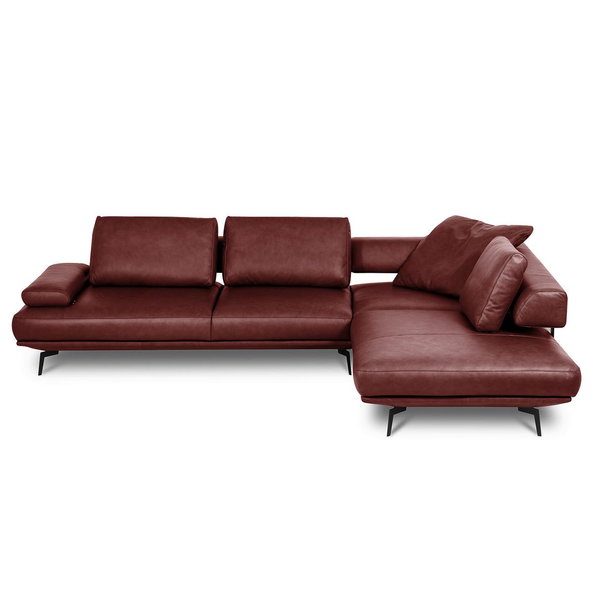 Ecksofa Como Echtleder Rot 306x237 - Rot/Schwarz, Design, Leder (306/237cm) - Livetastic