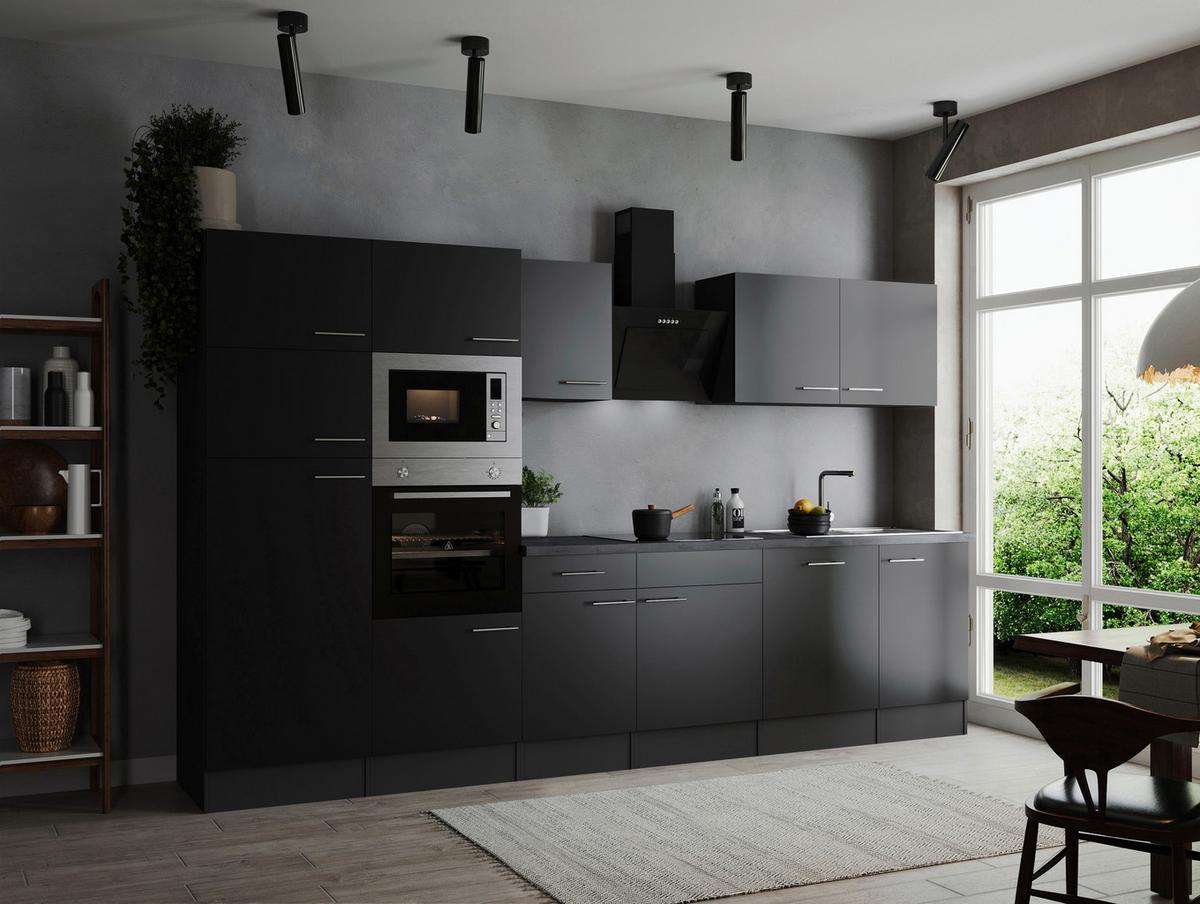 Küchenblock Oliver Grau, Schwarz B: 340 cm - Schwarz/Grau, Design, Holzwerkstoff (340cm) - Respekta