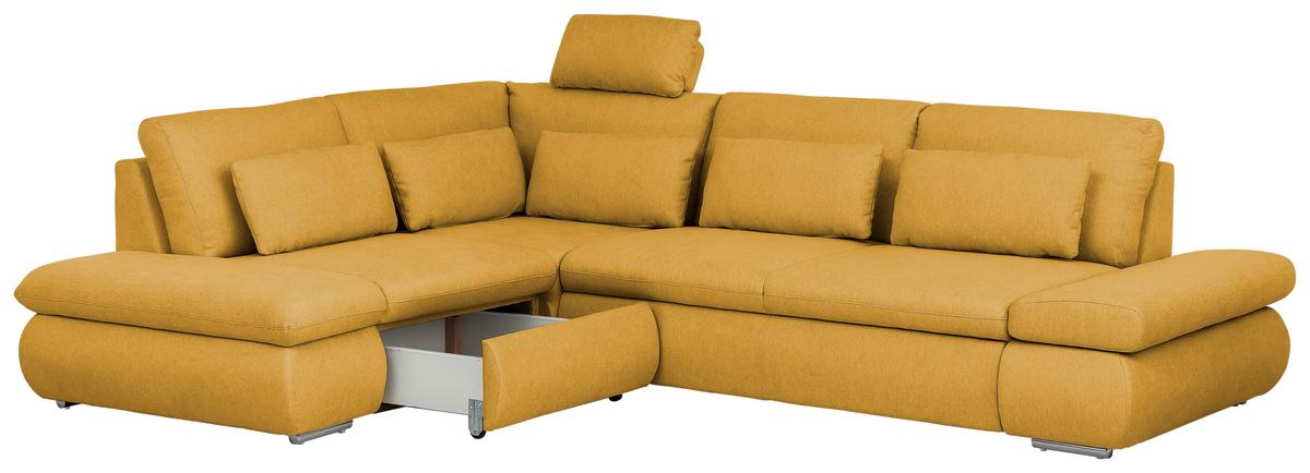 Sarokgarnitúra Alice - mustársárga, Modern, textil (224/86/300cm)