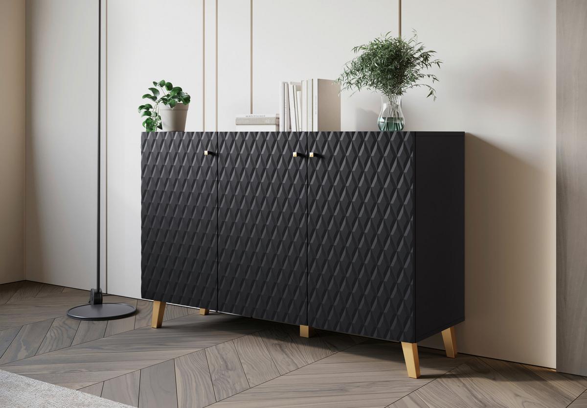 ŠIROKÁ KOMODA SIDEBOARD PHUKET 120 - černá/barvy zlata, Trend, kompozitní dřevo/plast (120/76/39cm) - Livetastic