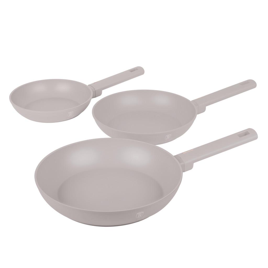 Pfannenset 3--Teilig., Taupe Antihaftbeschichtet,