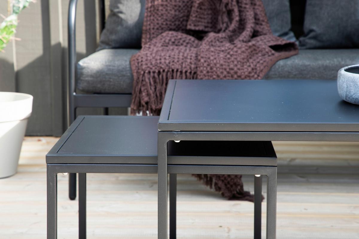 Loungegarnitur Sopot - Dunkelgrau/Schwarz, KONVENTIONELL, Textil/Metall - Gardenson
