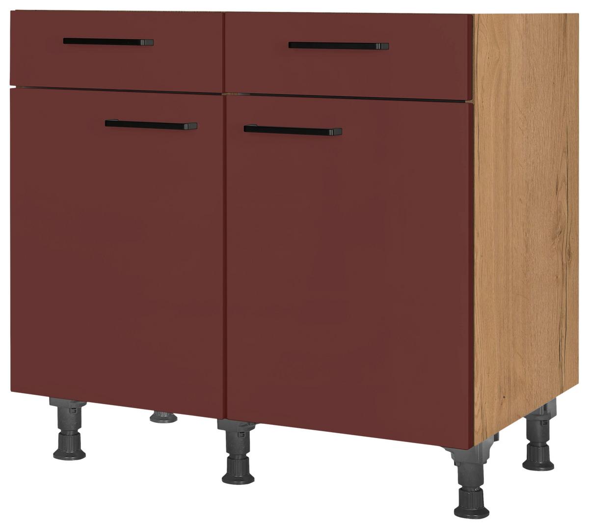 Schubkastenunterschrank Easytouch - Eichefarben/Rot, MODERN, Holzwerkstoff (90/87/56cm) - Nobilia