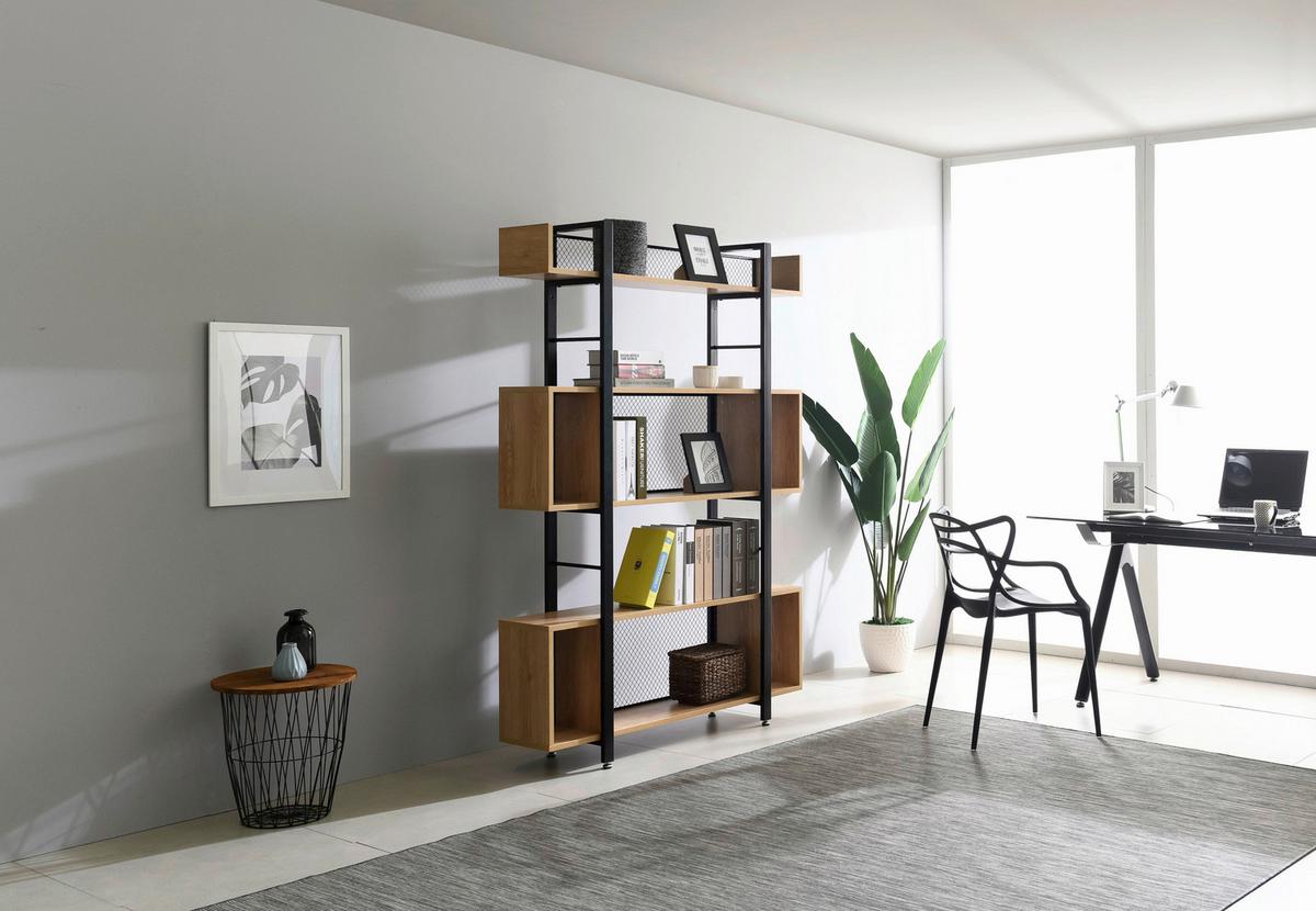 Regal Naturfarben/schwarz - Schwarz/Naturfarben, Design, Holzwerkstoff/Metall (120/180/30cm) - Livetastic