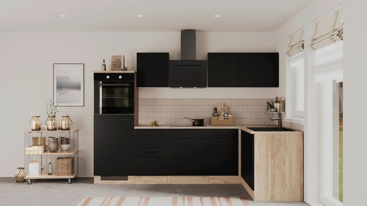 Eckküche Capri Eiche/Schwarz S: 280x170 cm - Eichefarben/Schwarz, Basics, Holzwerkstoff (280cm) - FlexWell