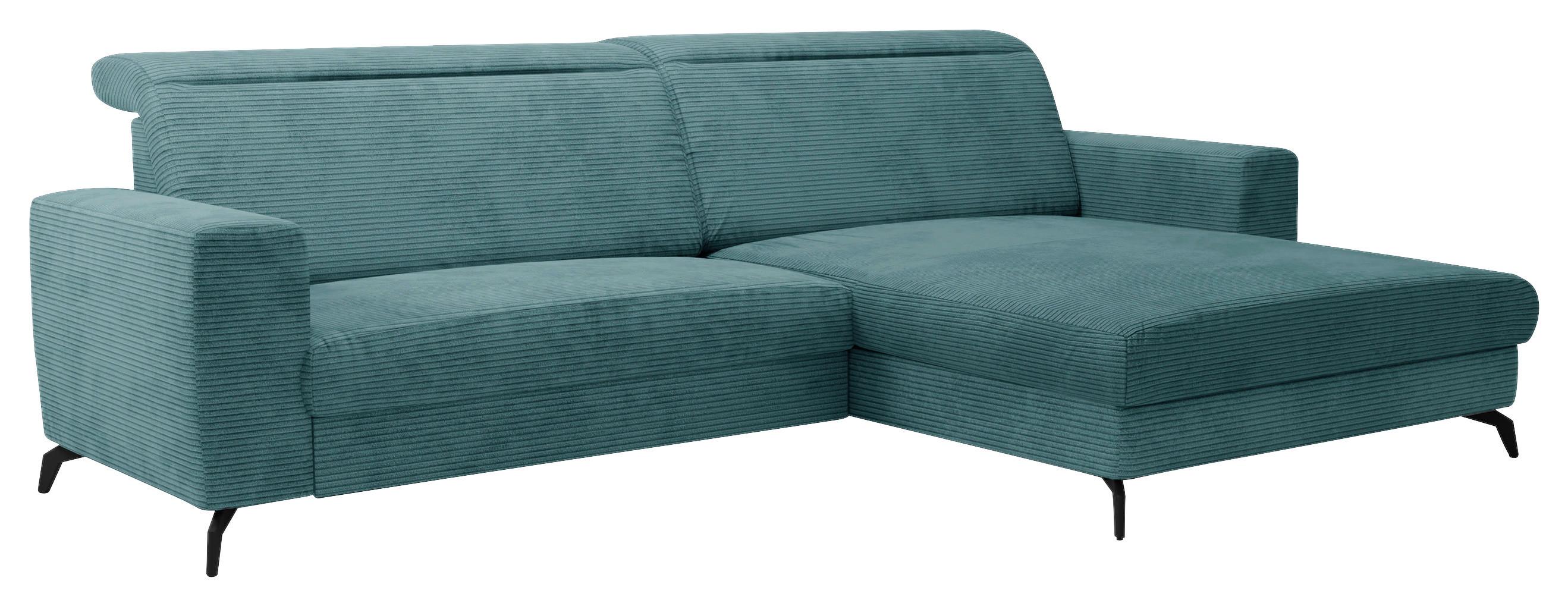 Ecksofa Bolero petrolfarben m. Kopfteilverstellung 290x178 cm - Petrol/Schwarz, KONVENTIONELL, Textil (290/178cm) - Sit & More