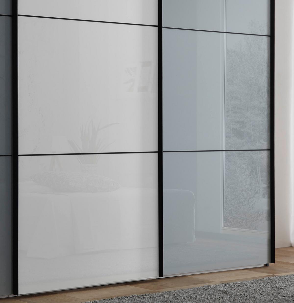 Schwebetürenschrank Glasfront 249 Cm Includo, Hellgrau/weiß - Dunkelgrau/Hellgrau, MODERN, Glas/Holzwerkstoff (249/222/68cm)