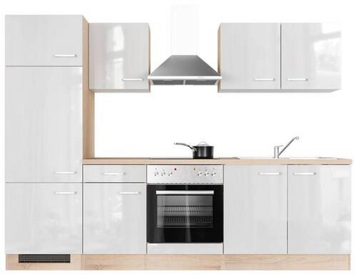 Küchenblock Valero Sonoma Eiche/Weiß B: 270 cm - Weiß Hochglanz/Sonoma Eiche, MODERN, Holzwerkstoff (270cm) - FlexWell