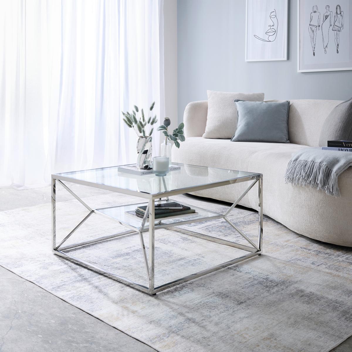 KONFERENČNÝ STOLÍK ANGEL II - chrómová, Modern, kov/sklo (70/70/38cm) - Mömax