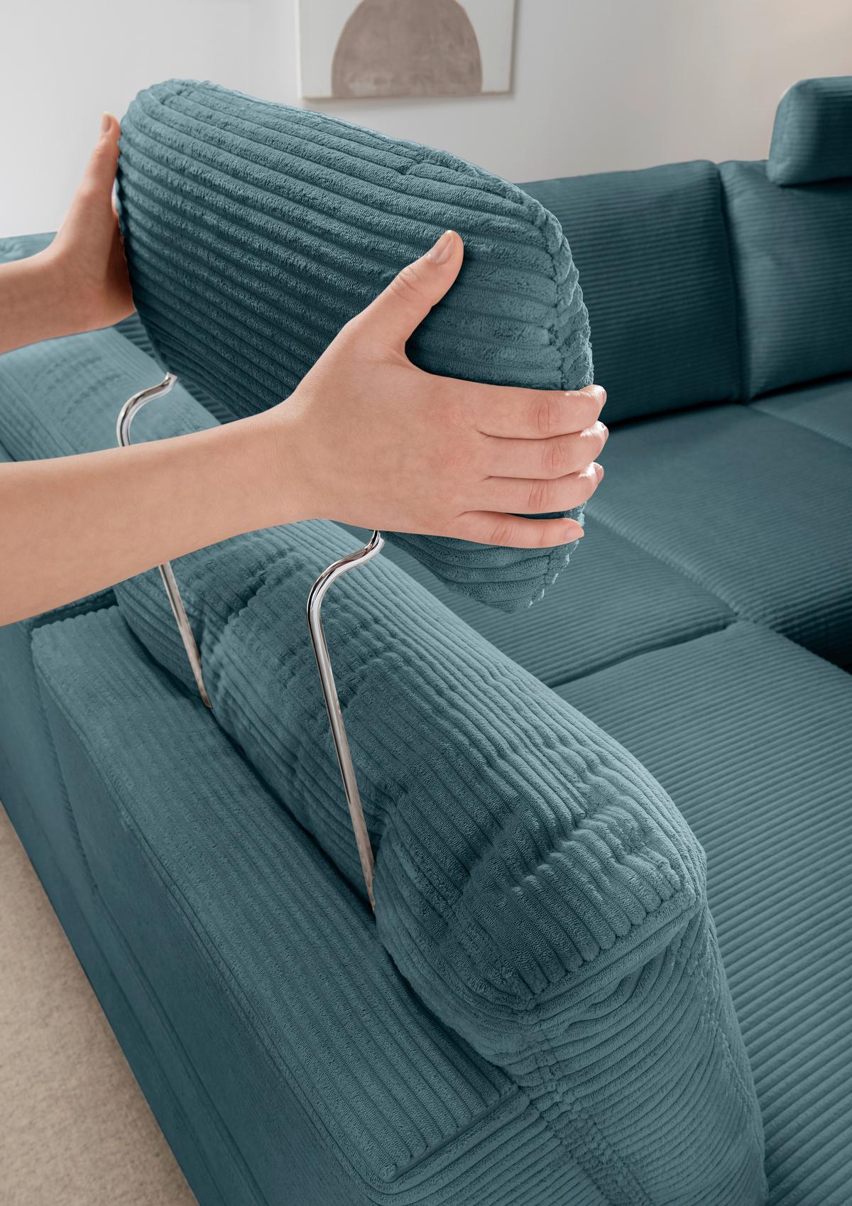 Eckschlafsofa Positano. Petrol S: 261x206 Cm - Wildeiche/Petrol, MODERN, Textil (261/206cm) - Livetastic