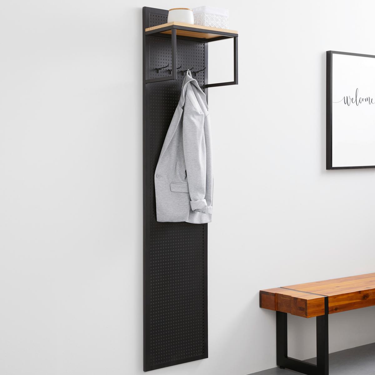 Šatný panel LORENZO - čierna/farba borovice, Modern, kov/drevo (40/180/25cm) - Bessagi Home