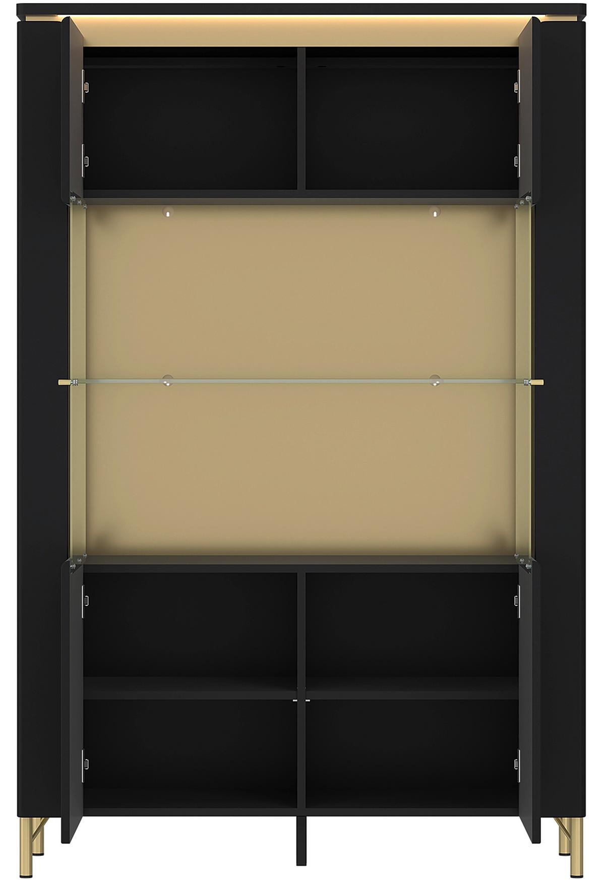 Vitrine Norica Schwarz/Goldfarben B: 110,4 cm - Goldfarben/Schwarz, Trend, Glas/Holzwerkstoff (110,4/169,2/40cm)