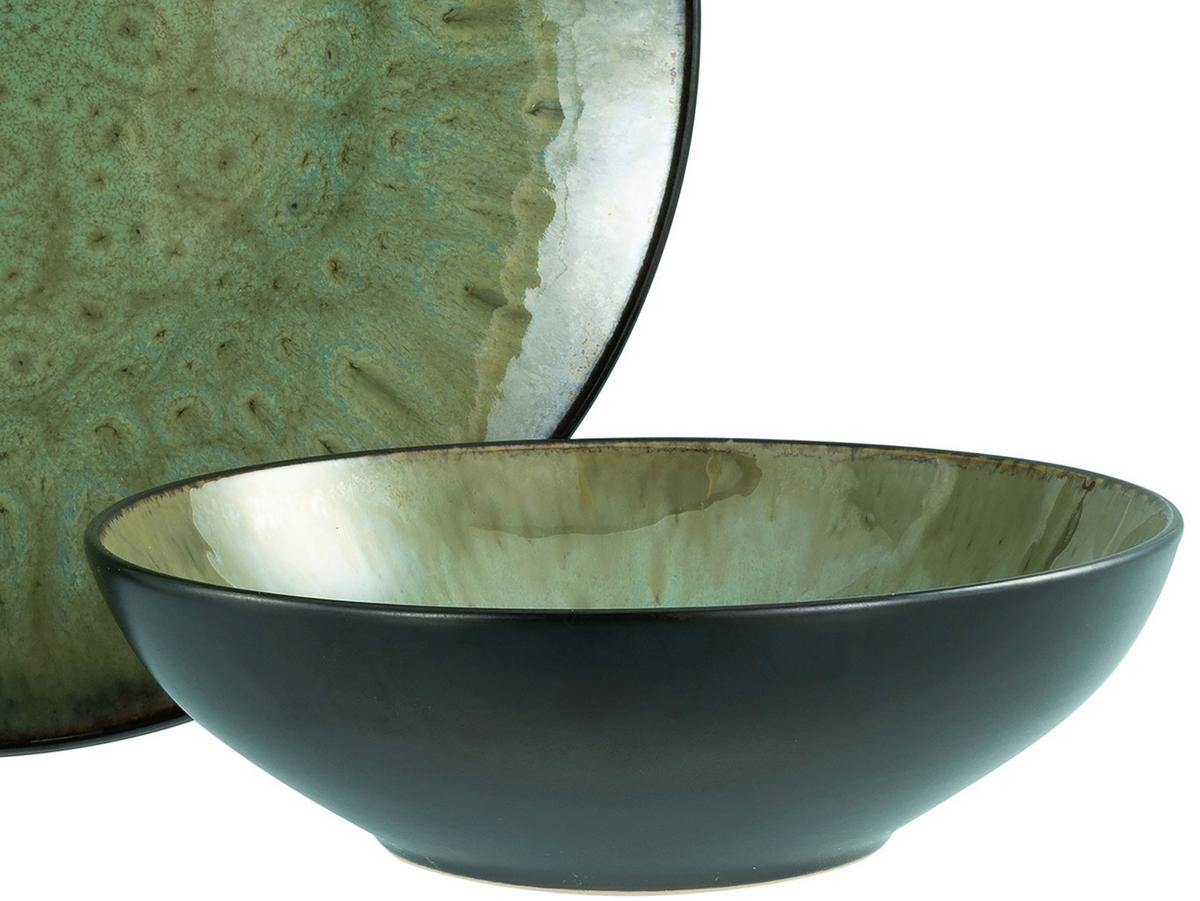 Tafelservice Jawa Tellerset Grün, Schwarz 12--Teilig - Schwarz/Grün, Basics, Keramik - Creatable