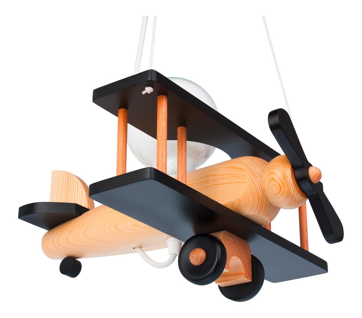 Kinderhängeleuchte Flugzeug H: 75 cm 1-Flammig - Schwarz/Naturfarben, KONVENTIONELL, Holz (29/31/75cm)
