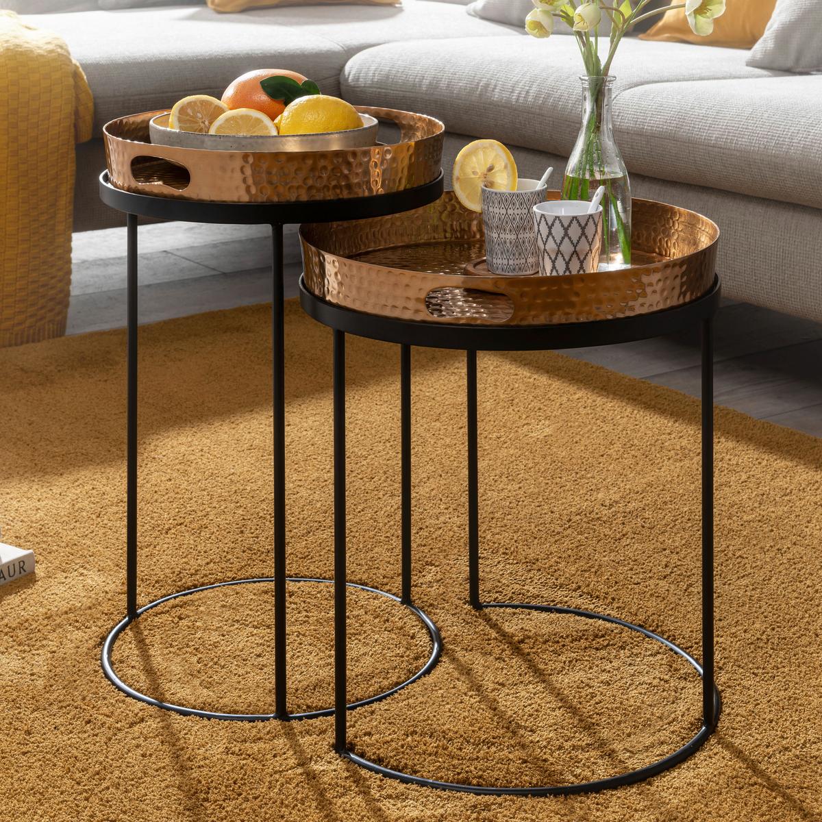 Beistelltisch 2-teilig Gold/schwarz - Goldfarben/Schwarz, MODERN, Metall (32,5/32,5/53cm) - MID.YOU