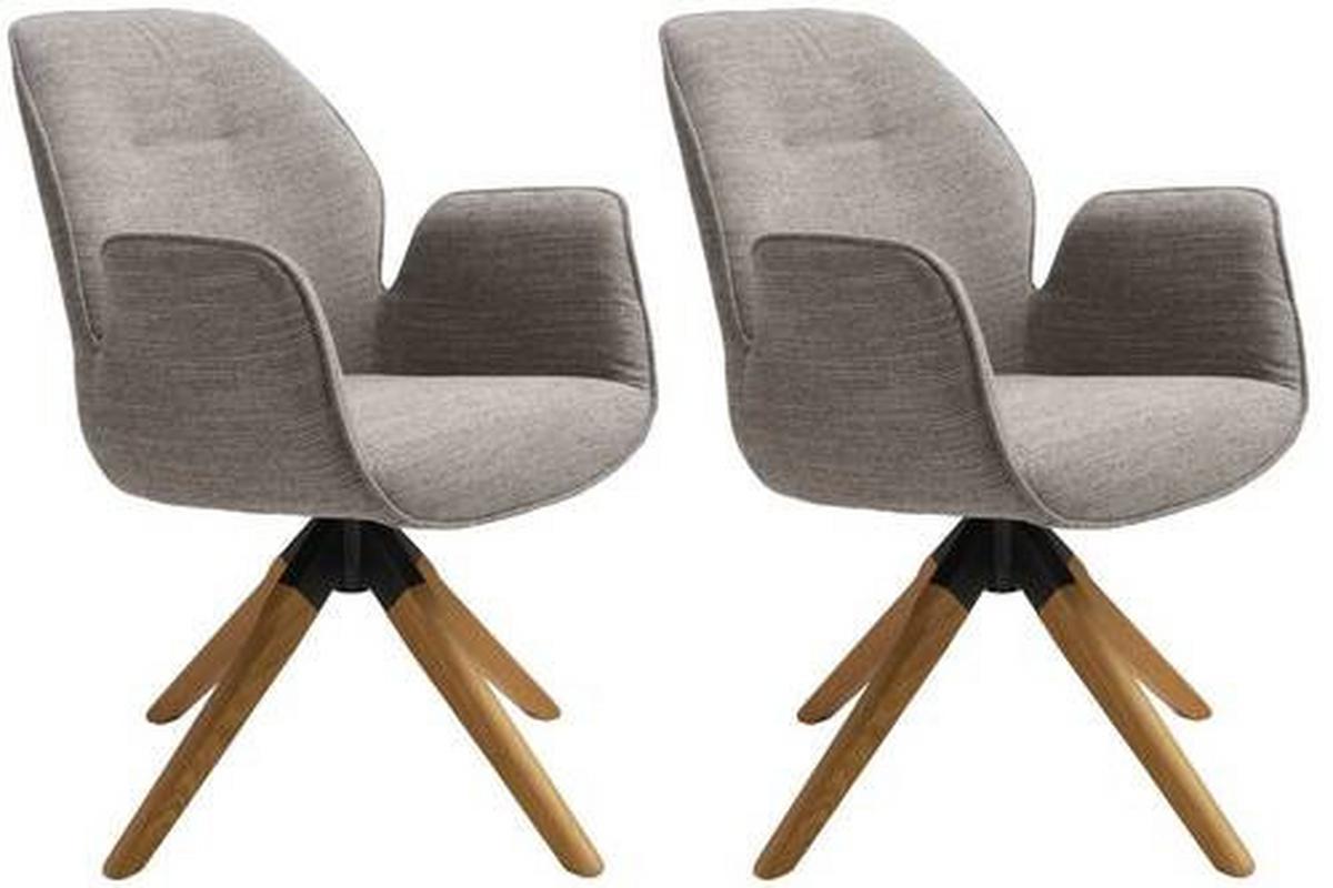 Drehstuhl-set 2er Savona Grau Eiche Massiv - Naturfarben/Grau, MODERN, Holz/Textil (61/86/62cm) - MID.YOU
