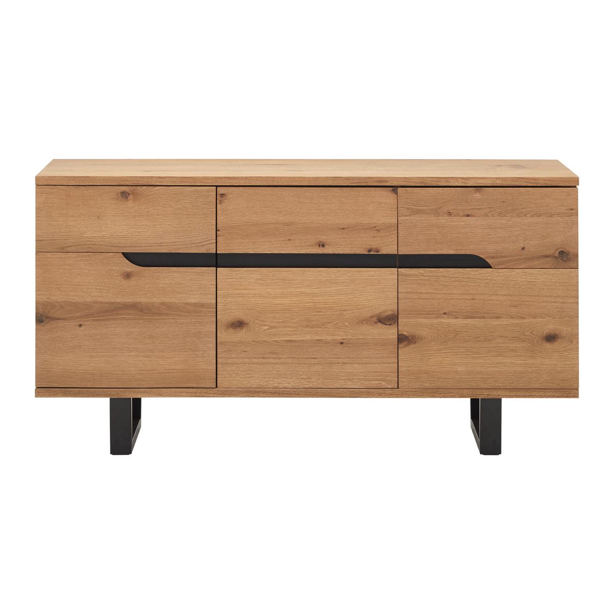 Široká komoda Juno š: 150cm - čierna/farba duba, Modern, kov/drevo (150/78/47cm) - Bessagi Home