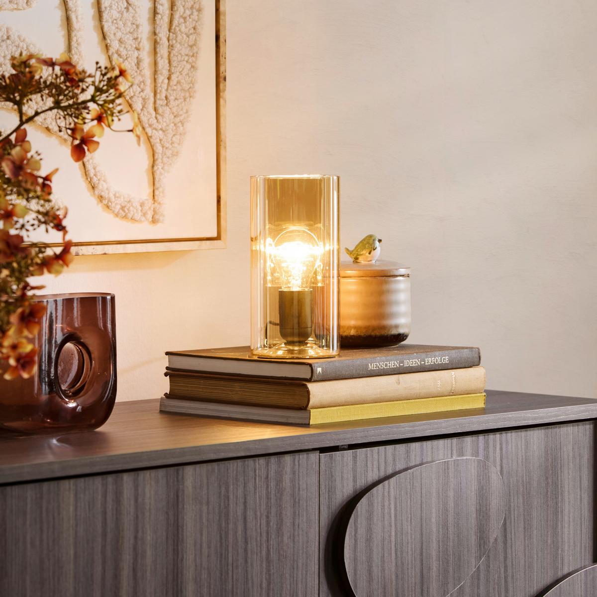 STOLNÍ LAMPA AMBER - jantarové barvy/černá, Moderní, plast/sklo (10/10/20cm) - Mömax