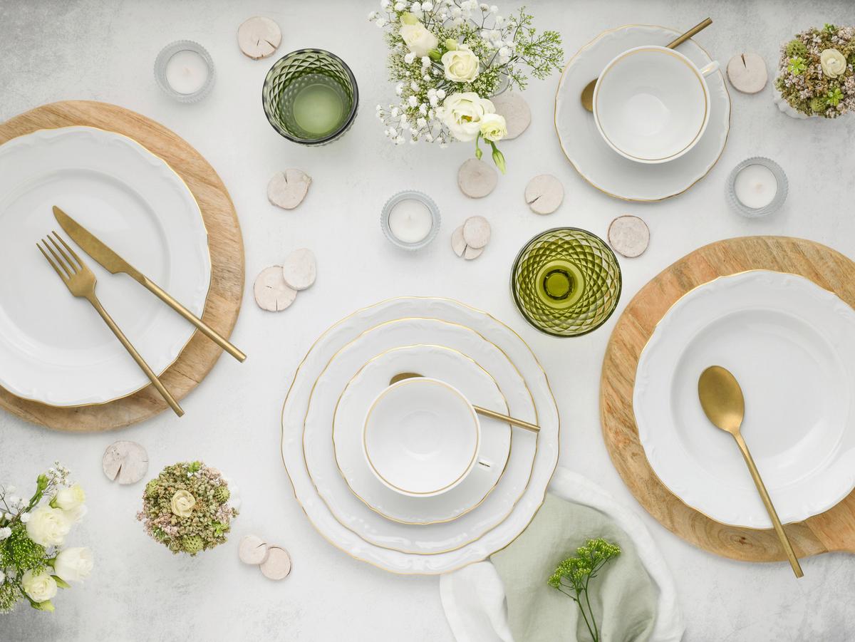 Kombiservice Maria Theresia Weiß, Goldfarben L: 44 cm - Goldfarben/Weiß, Basics, Keramik (44/28/33cm) - Creatable