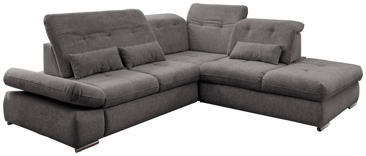 Ecksofa mit Schlaffunktion Dalida Braun/Grau Chenille - Chromfarben/Braun, Design, Textil (280/254cm) - Livetastic