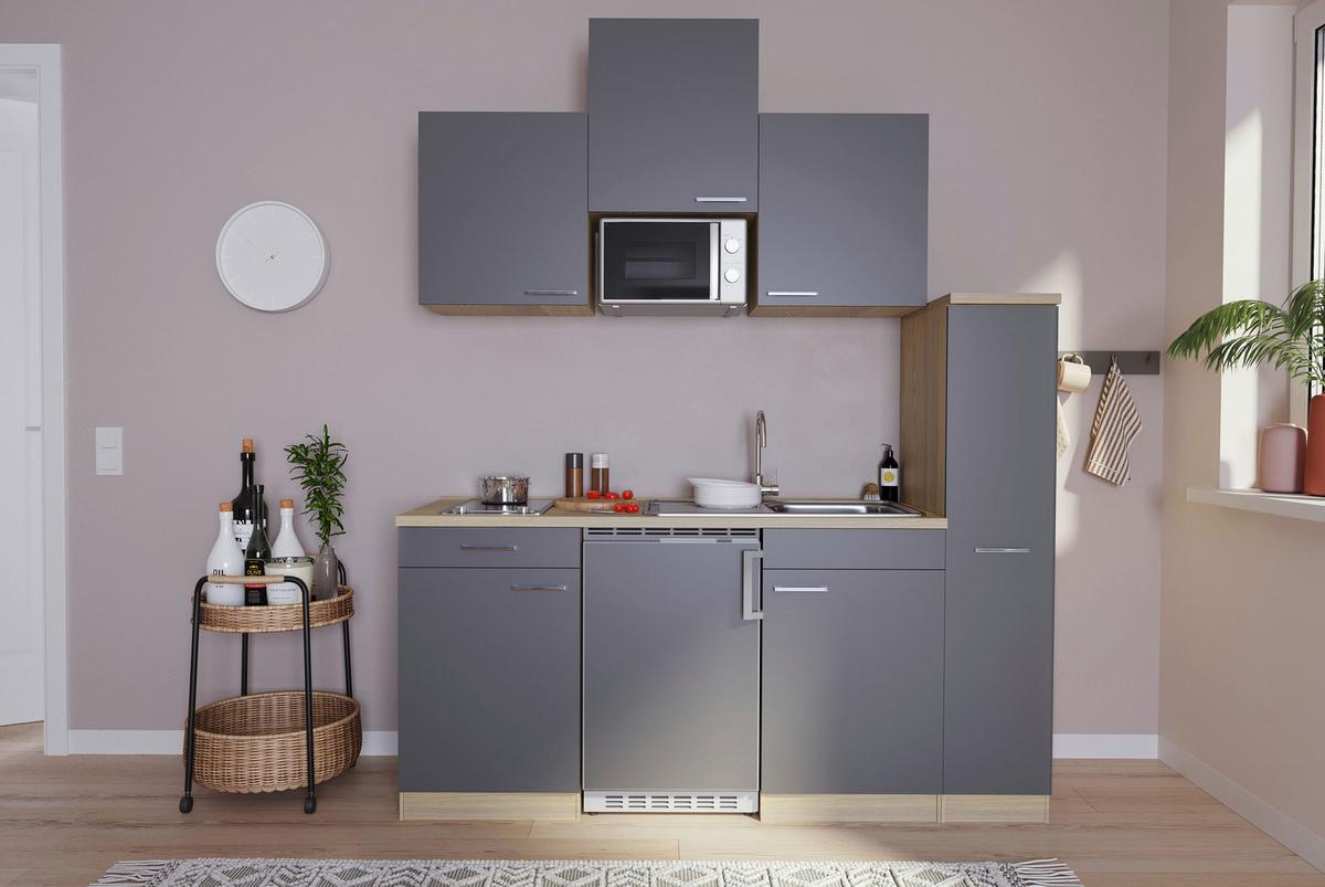 Küchenblock Luis Singleküche 180 cm - Eichefarben/Grau, Basics, Holzwerkstoff (180cm) - Respekta