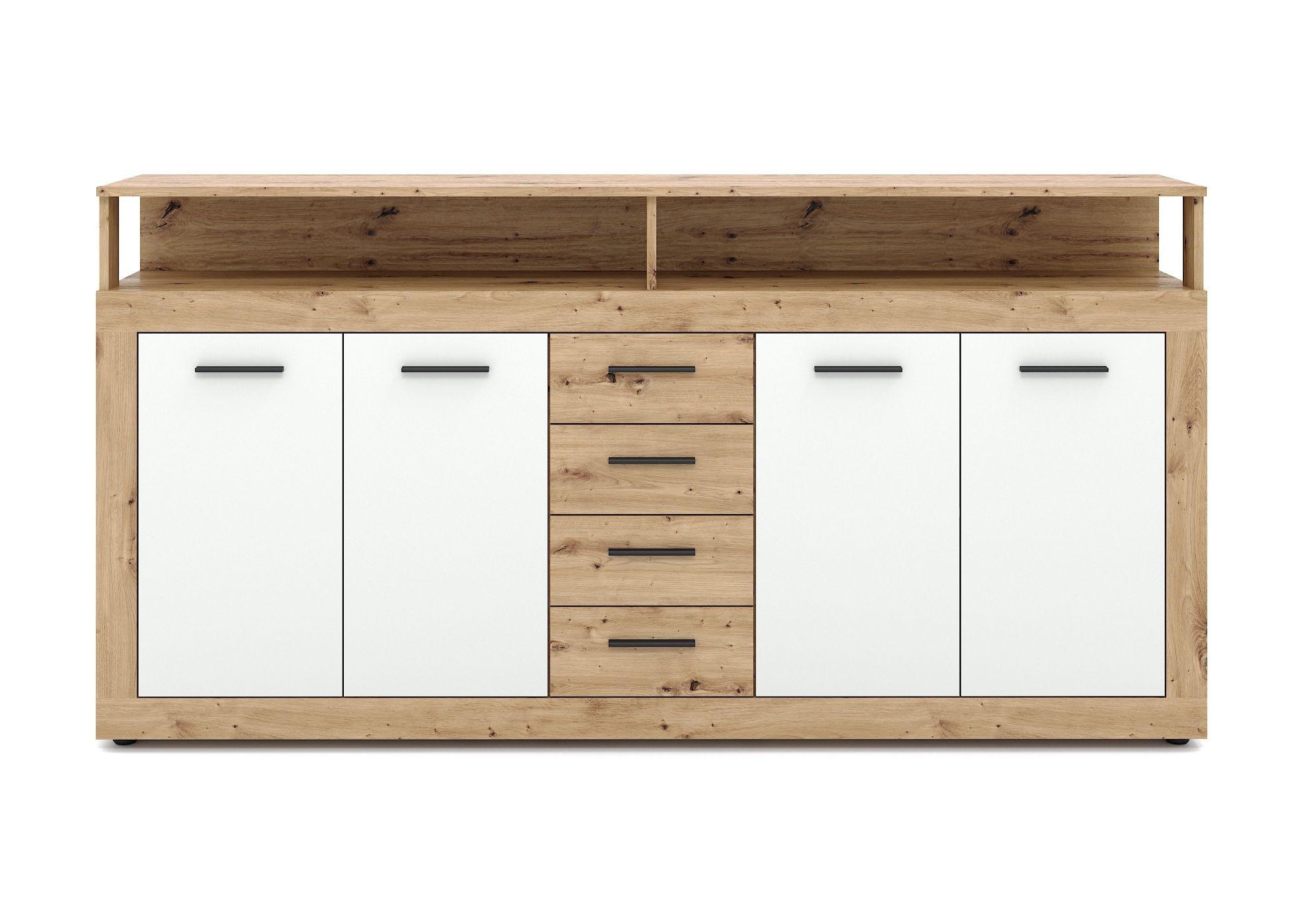 Komoda Bonita, š: 190 cm - bílá/dub artisan, Konvenční, kompozitní dřevo/plast (190/95/32cm)