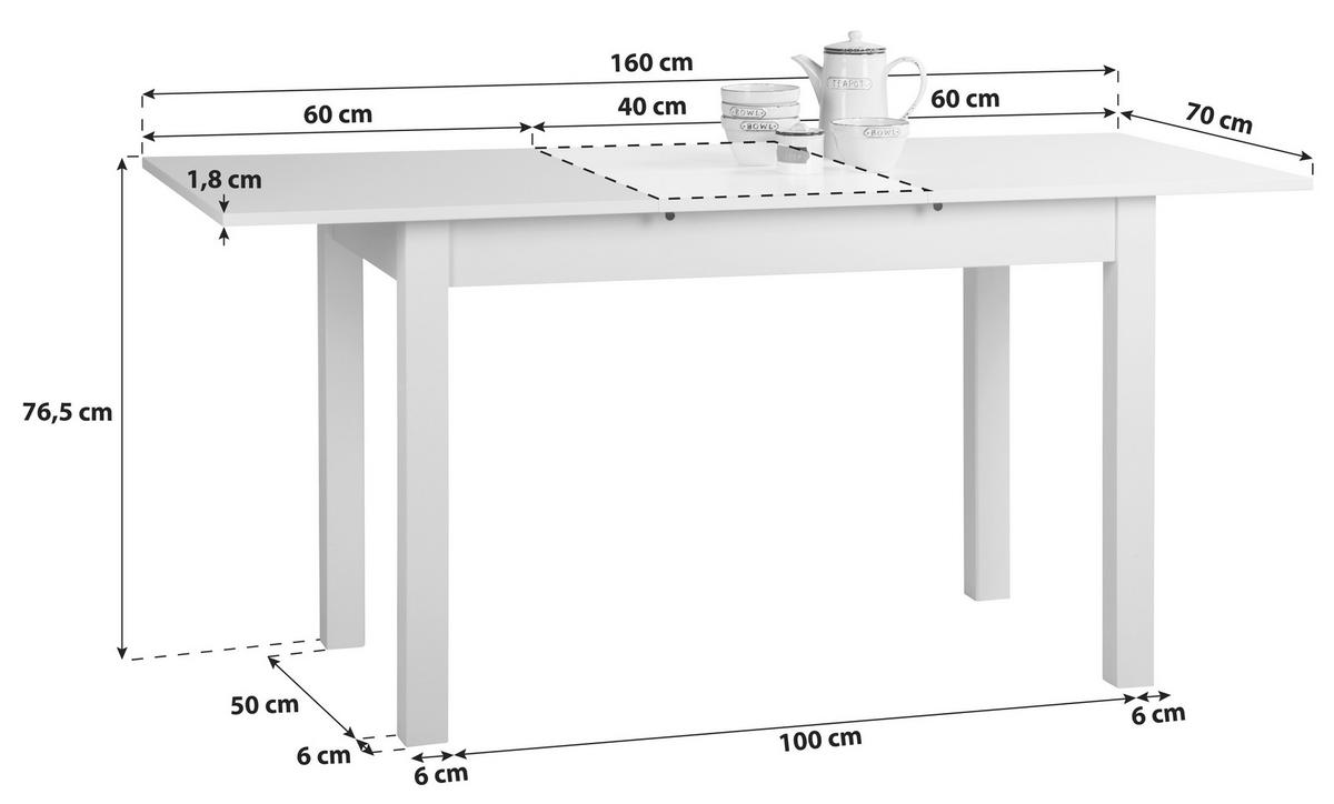 Esstisch Ausziehbar Coburg 120-160x70 Cm Weiß - Weiß, Design, Holzwerkstoff (120/70/76,5cm) - Carryhome