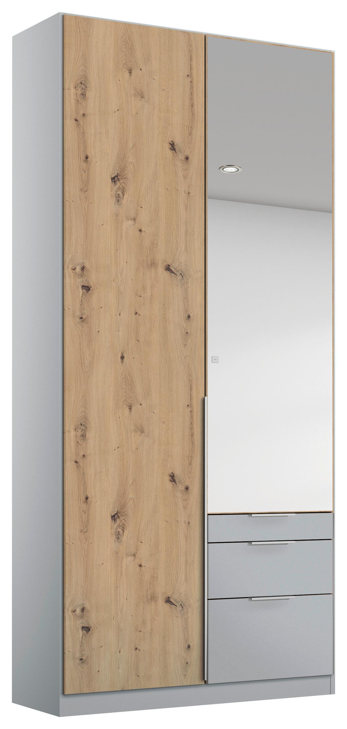 Drehtürenschrank 51cm Alabama Extra, Hellgrau - Transparent/Silberfarben, MODERN, Holzwerkstoff (91/229/54cm)