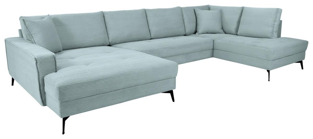 Wohnlandschaft Zero Hellblau U-Form 195x362x173cm - Salbeigrün/Schwarz, Trend, Textil (173/362/195cm)