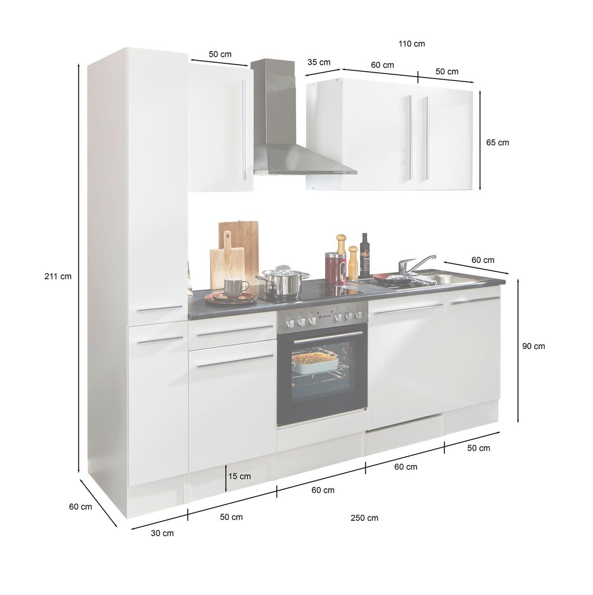 Küchenblock Jazz 8 250 Weiß B: 250 Cm - Weiß Hochglanz/Dunkelgrau, LIFESTYLE, Holzwerkstoff (250cm) - P & B
