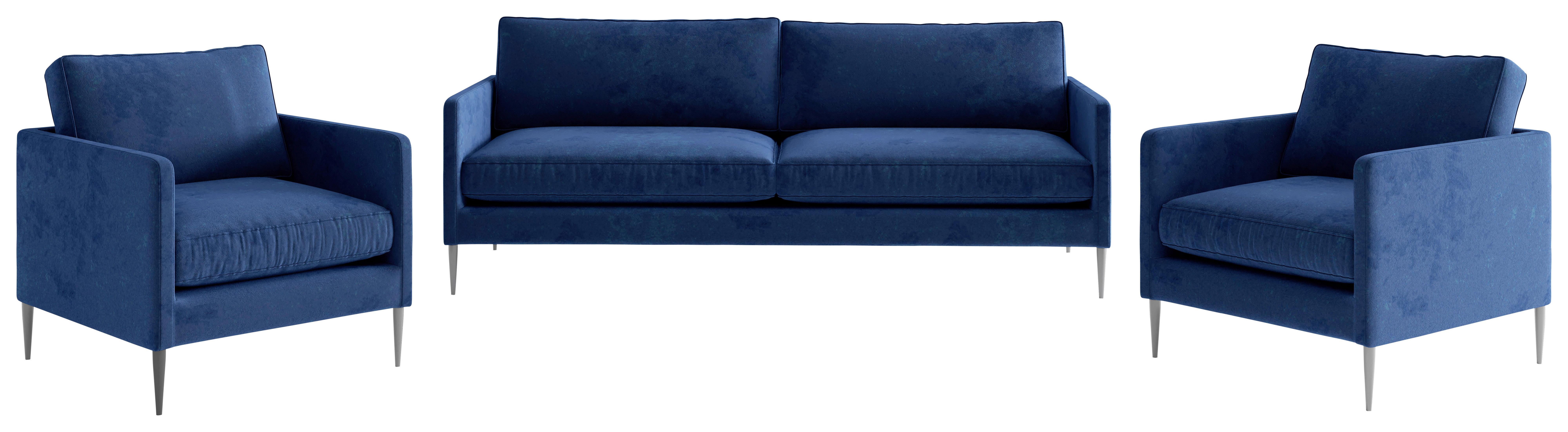 Sitzgarnitur Justin 3-Teilig Dunkelblau B: 210 cm - Edelstahlfarben/Dunkelblau, Design, Textil (210/80/84cm) - Livetastic