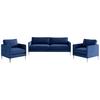 Sitzgarnitur Justin 3-teilig Dunkelblau B: 210 Cm - Edelstahlfarben/Dunkelblau, Design, Textil (210/80/84cm) - Livetastic