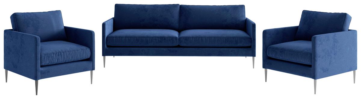 Sitzgarnitur Justin 3-teilig Dunkelblau B: 210 Cm - Edelstahlfarben/Dunkelblau, Design, Textil (210/80/84cm) - Livetastic