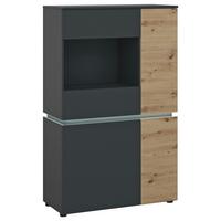 Vitrine Luci Grau Eiche Artisan/Grau B: 90,4 cm - Schwarz/Eiche Artisan, Trend, Glas/Holzwerkstoff (90,4/146/40cm) - MID.YOU