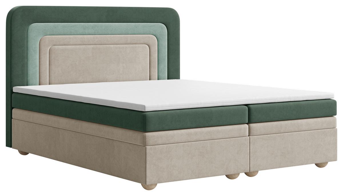 Boxbett Nest Lf:160x200 D.grün/Beige/Mgrün - Dunkelgrün/Beige, MODERN, Holz/Kunststoff (160/200cm) - MID.YOU