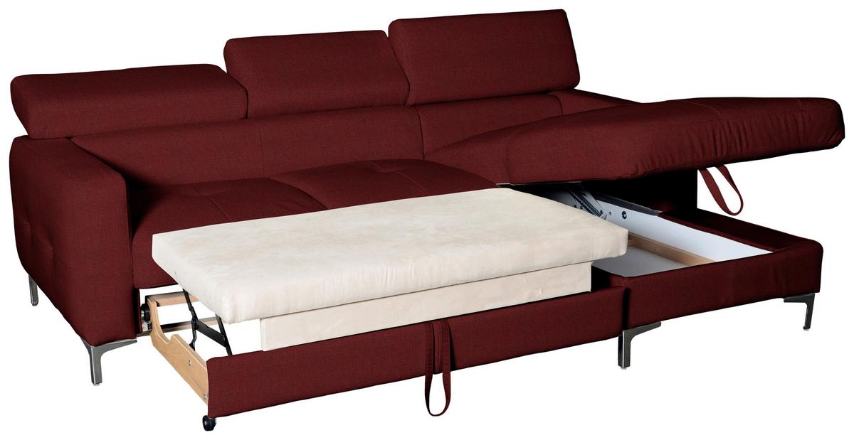 Ecksofa Mit Schlaffunktion Sammy Dunkelrot - Chromfarben/Dunkelrot, Design, Textil (226/169cm) - Livetastic