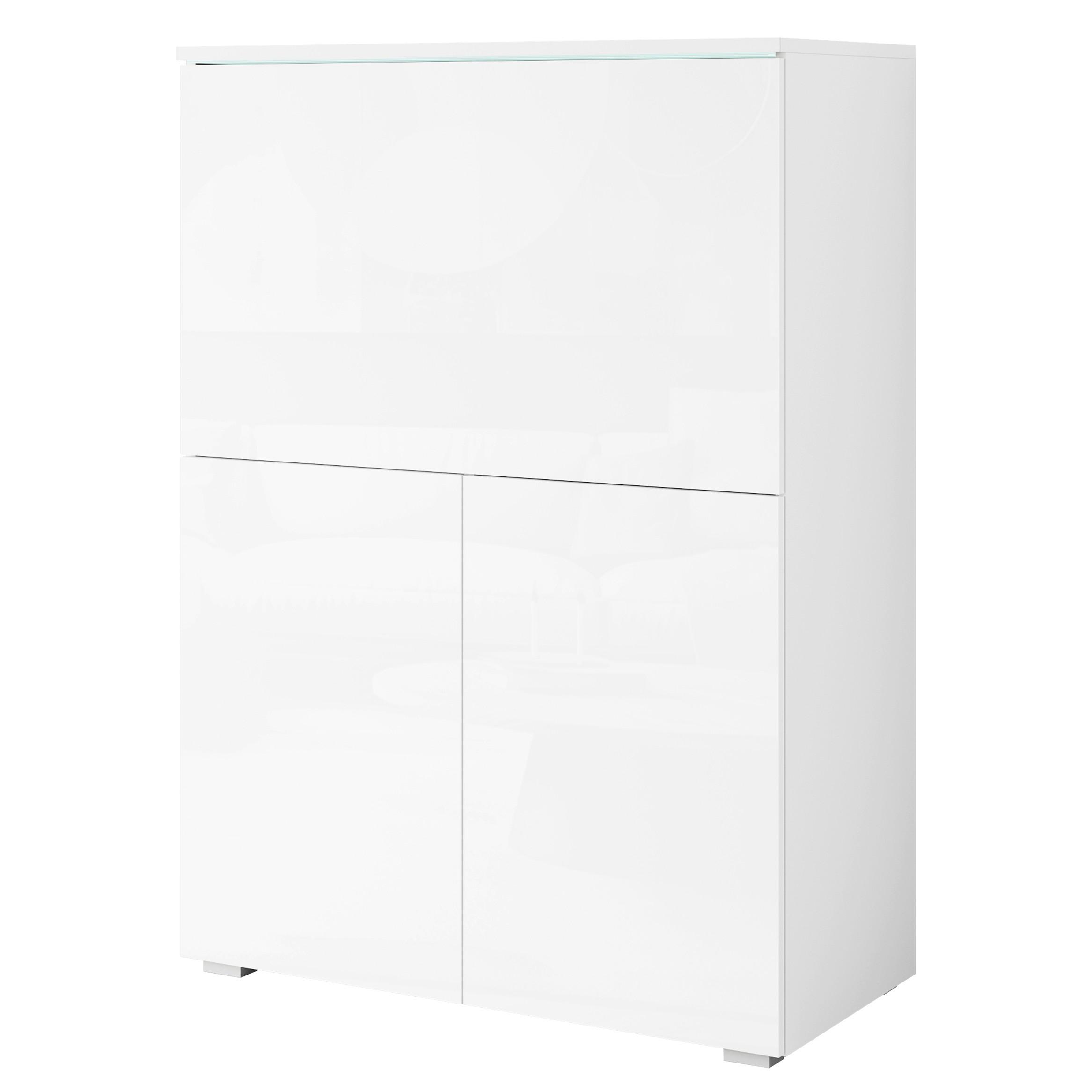 Sekretär Vera Weiß/Weiß Hg B: 90cm - Weiß Hochglanz/Weiß, Design, Holzwerkstoff (90/125,1/42cm) - Livetastic